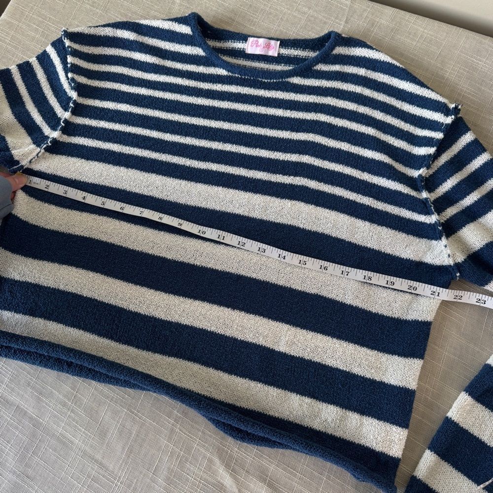 Striped Long Sleeve Pullover Knit Sweater Small Blue White Striped Nautical - Picture 5 of 8